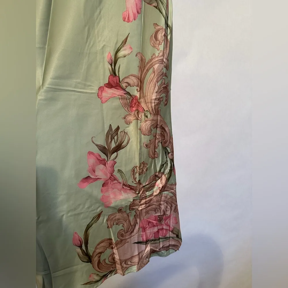 NWT  Satin Floral Backless Midi Slip Dress Pale Green w Pink Size Medium - Image 11
