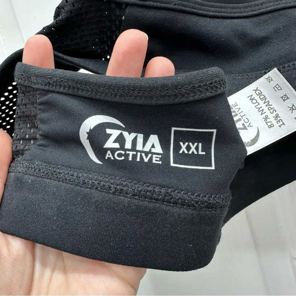 Zyia Active‎ black grid athletic strappy sports bra women's xxl. mesh back - Image 5