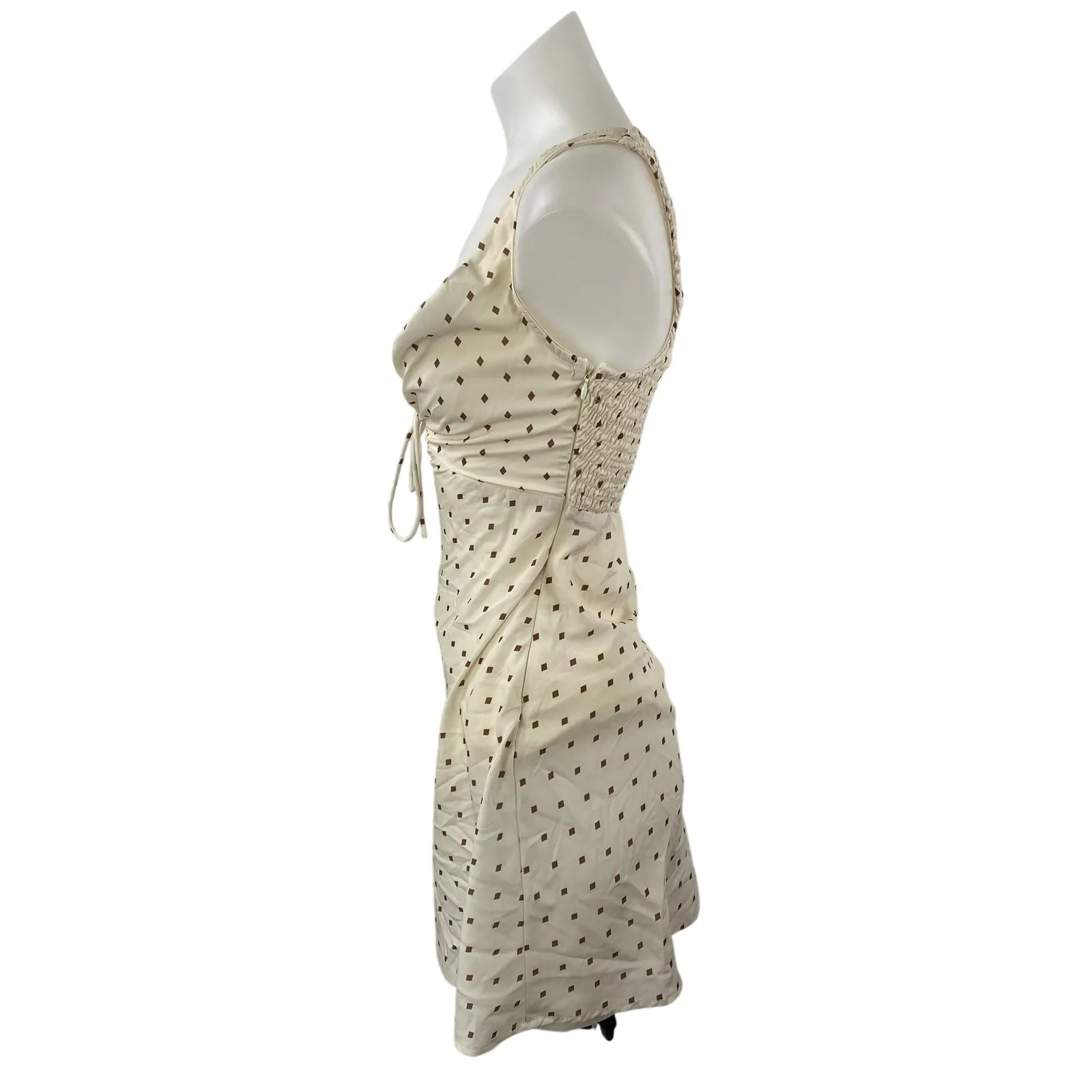 Princess Polly Cream Polka Dot Sleeveless Plunge V Neck Mini A-Line Tank Dress 2 - Image 3
