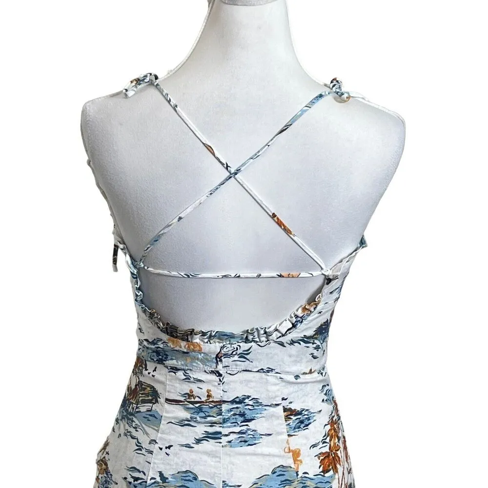 Free People Beach Linen Blend Neutral Combo Tropical Party Midi Dress Womens 0 - Image 7