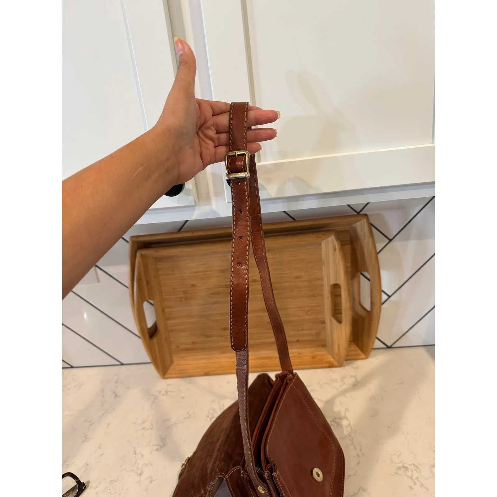 Vintage CaGi pelletterie brown leather crossbody bag classic chic neutral brown - Image 14