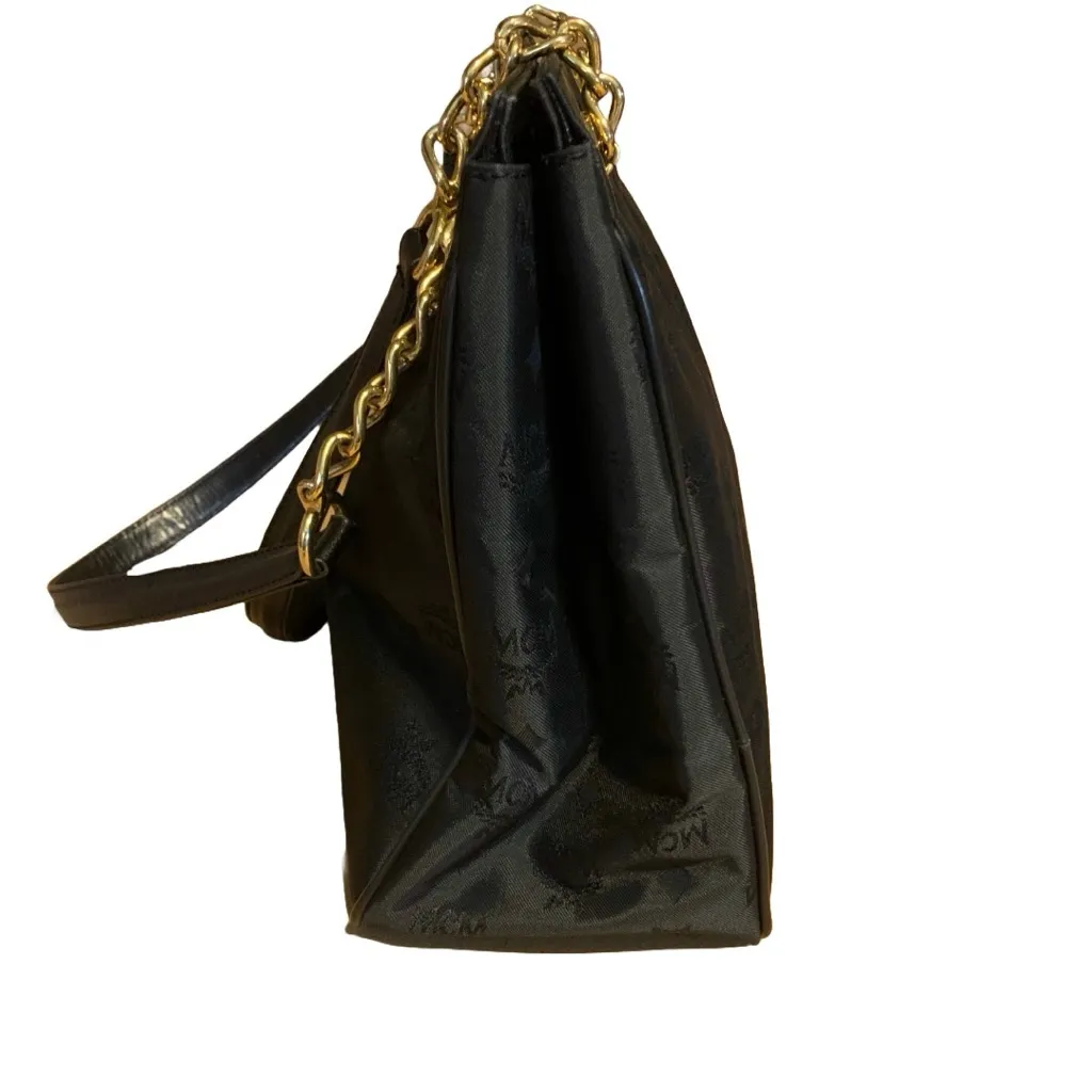 MCM SHOULDER BAG IN BLACK MONOGRAM VISETOS NYLON JACQUARD & LEATHER TOTE - Image 8