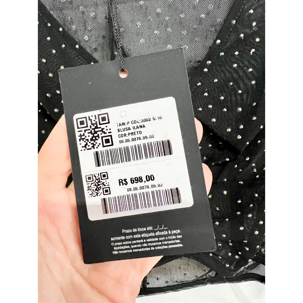 NWT Rosacha Polka Dot Sheer Crop Blouse Top & Tie Waist Flare Pants Set Black S - Image 4