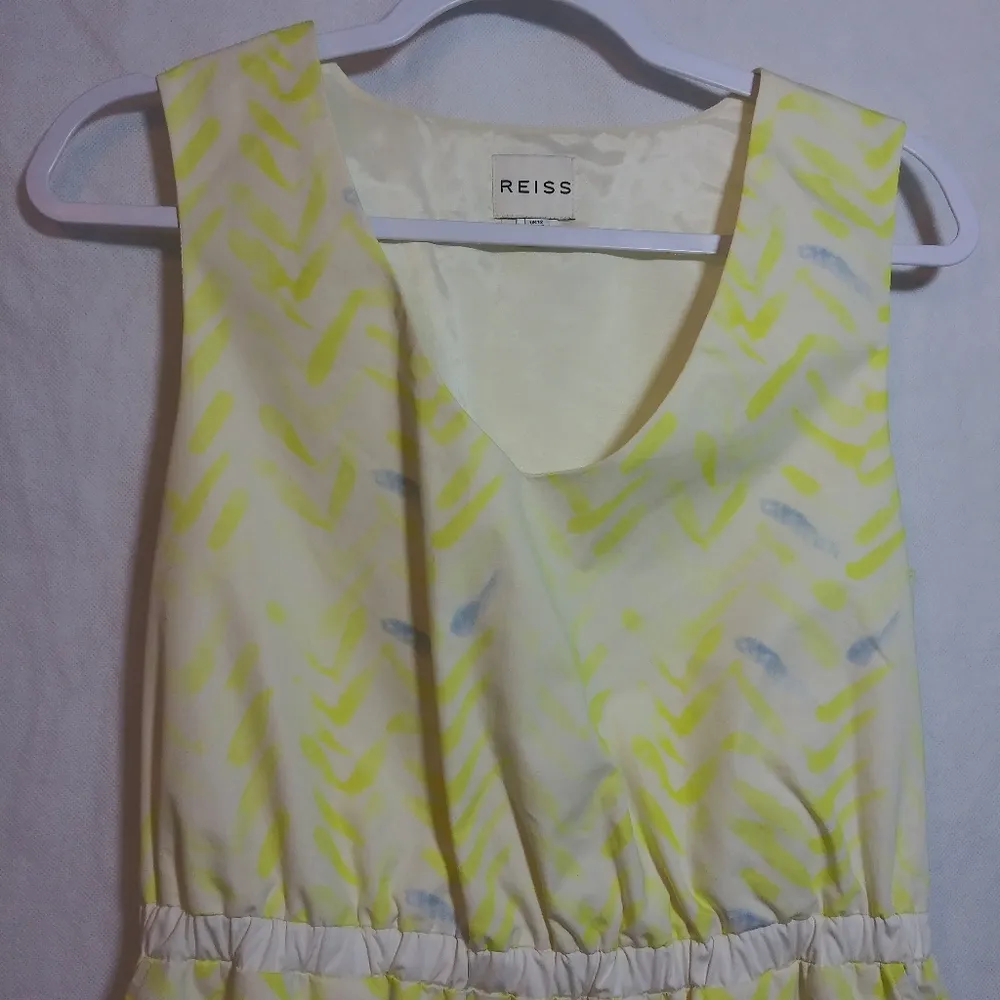 Reiss Audley Watercolor Yellow Patterned V Neck Sleeveless Dress W/ Pockets Sz 8 - Image 3