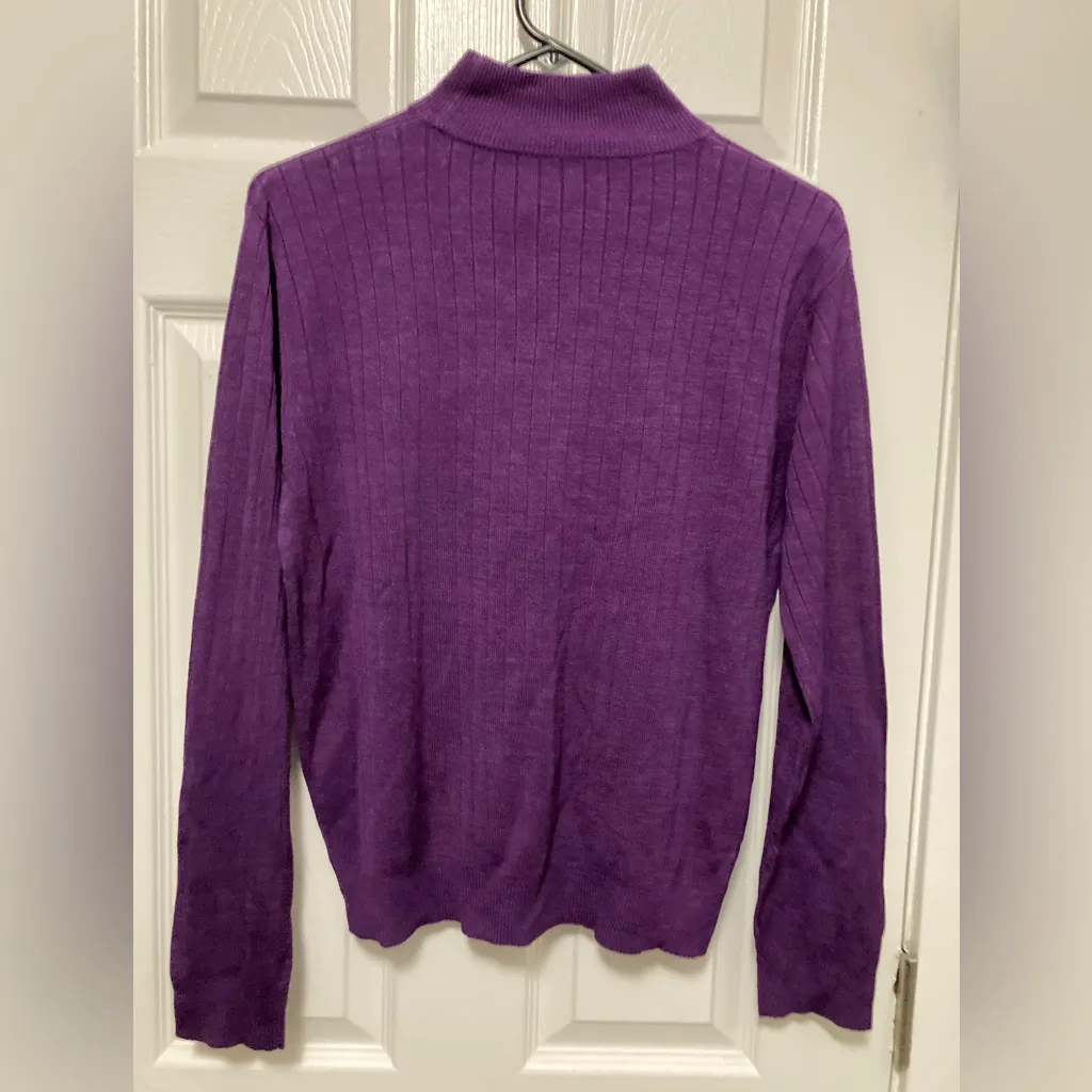 Silx Purple 100% Silk Mock Neck Long Sleeve Ribbed Knit Sweater Size L - Image 6