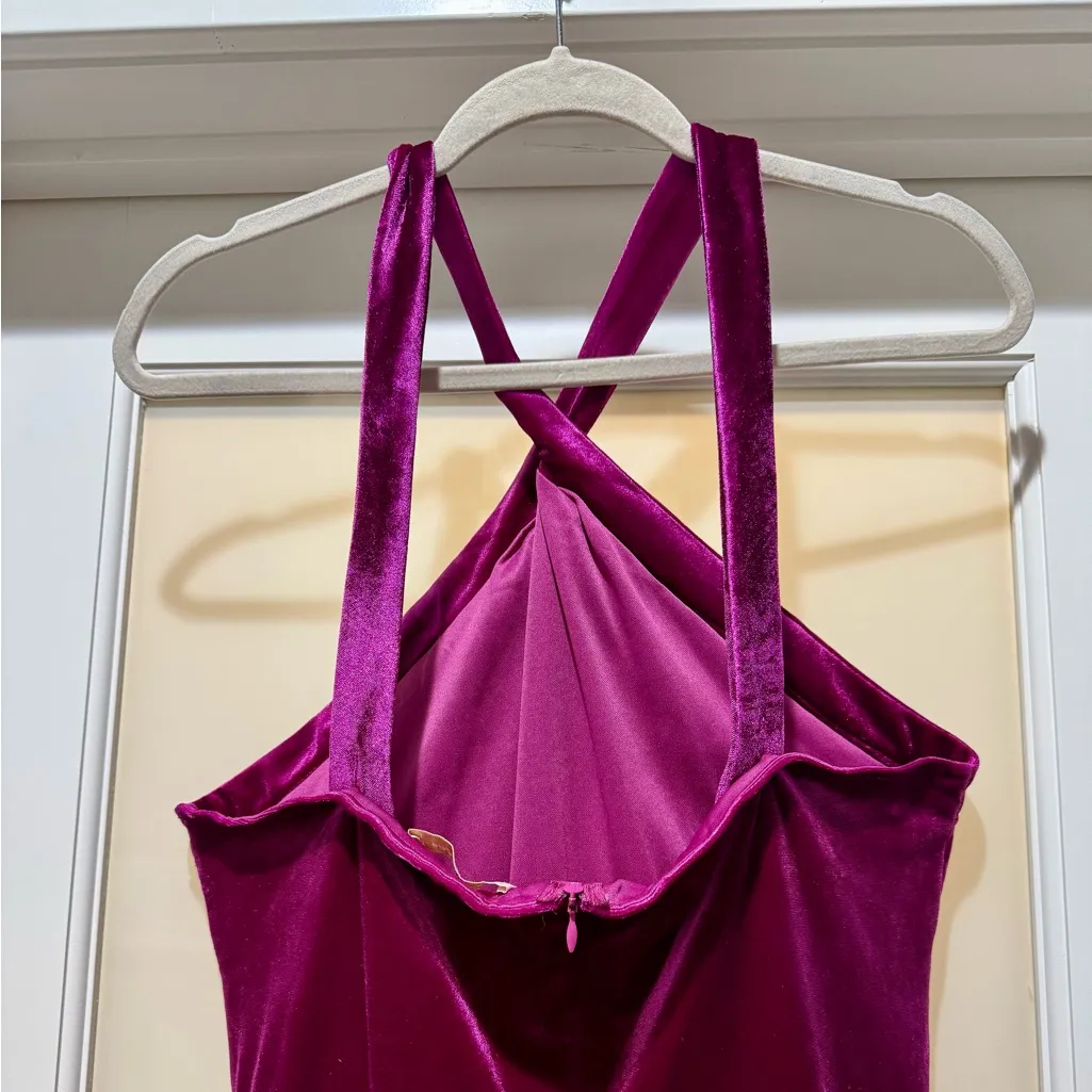 Belle Poque Magenta Velvet Halter Dress w/ Adjustable Button Straps | XL Purple - Image 8