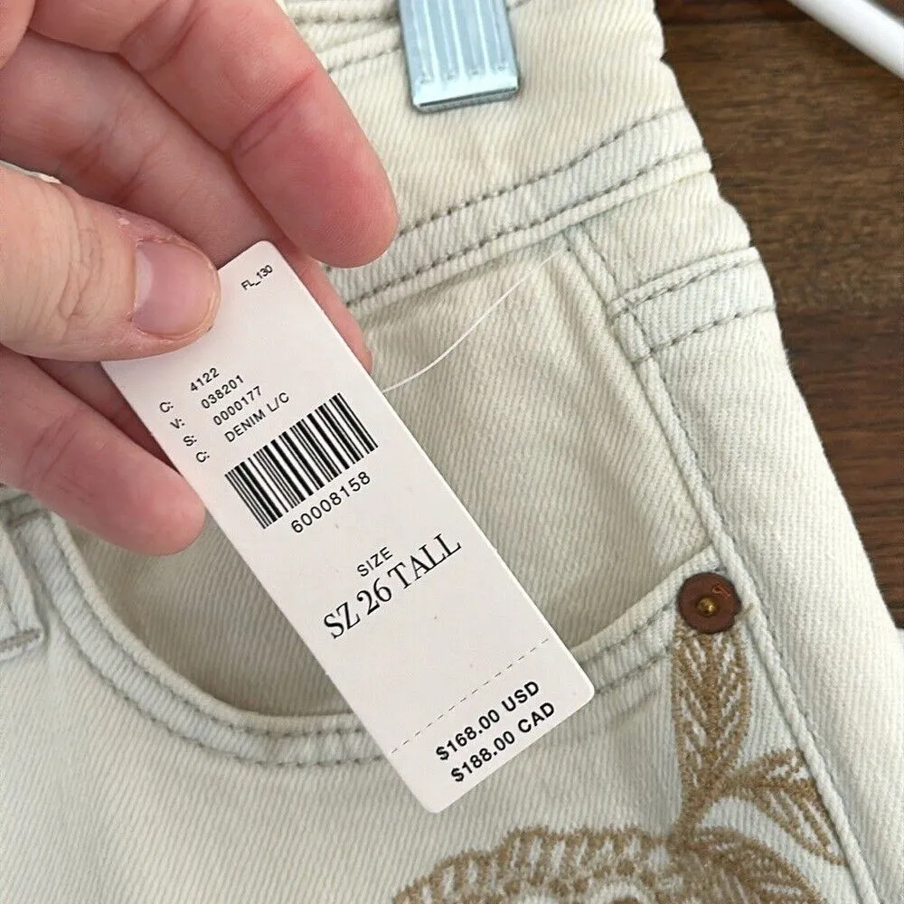 PILCRO Womens‎ Jeans 26 TALL Slim Boyfriend Cream Embroidered Floral Pants NEW - Image 4