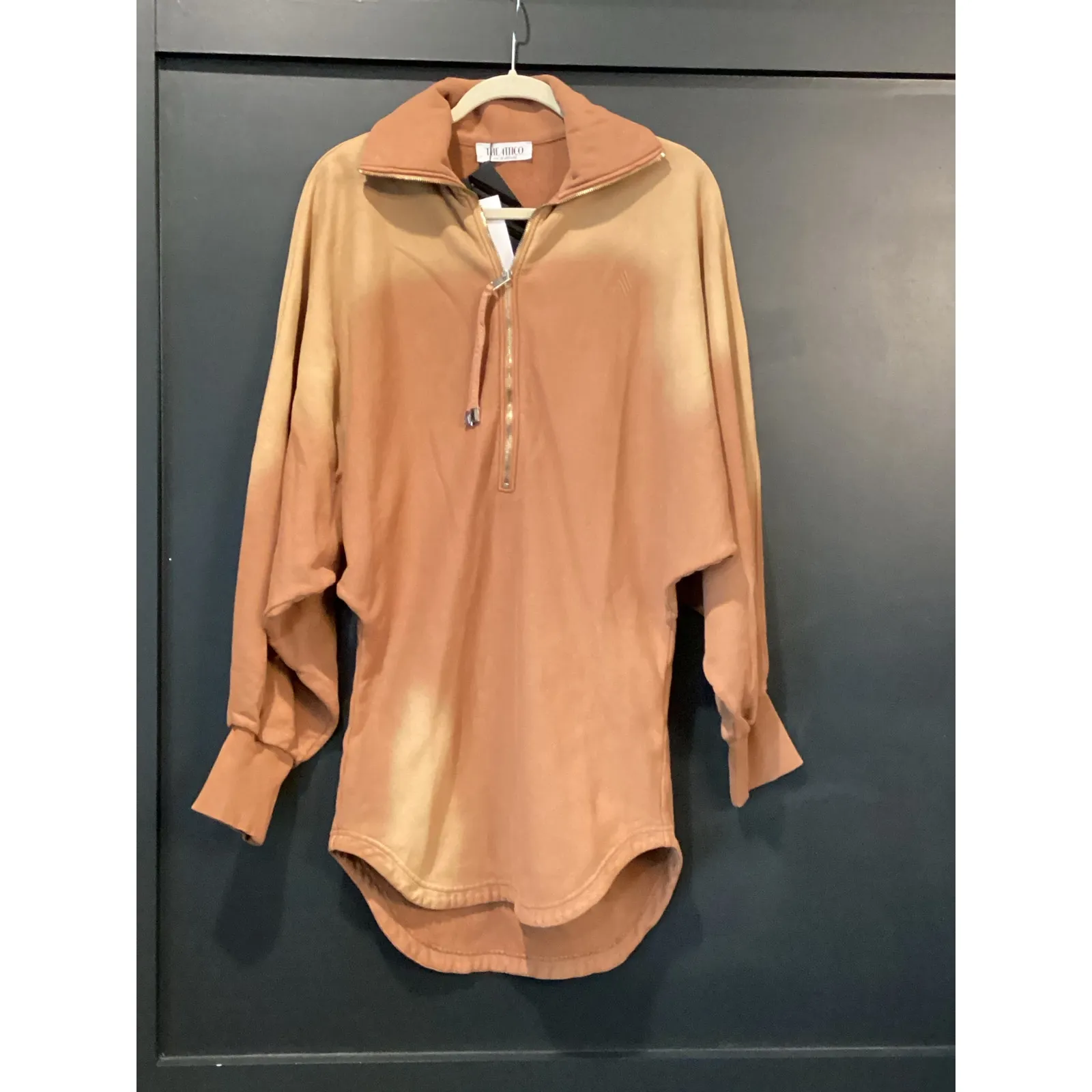 The Attico cotton long sleeve ombré brown zip sweatshirt mini dress size 38 XS 0 - Image 8