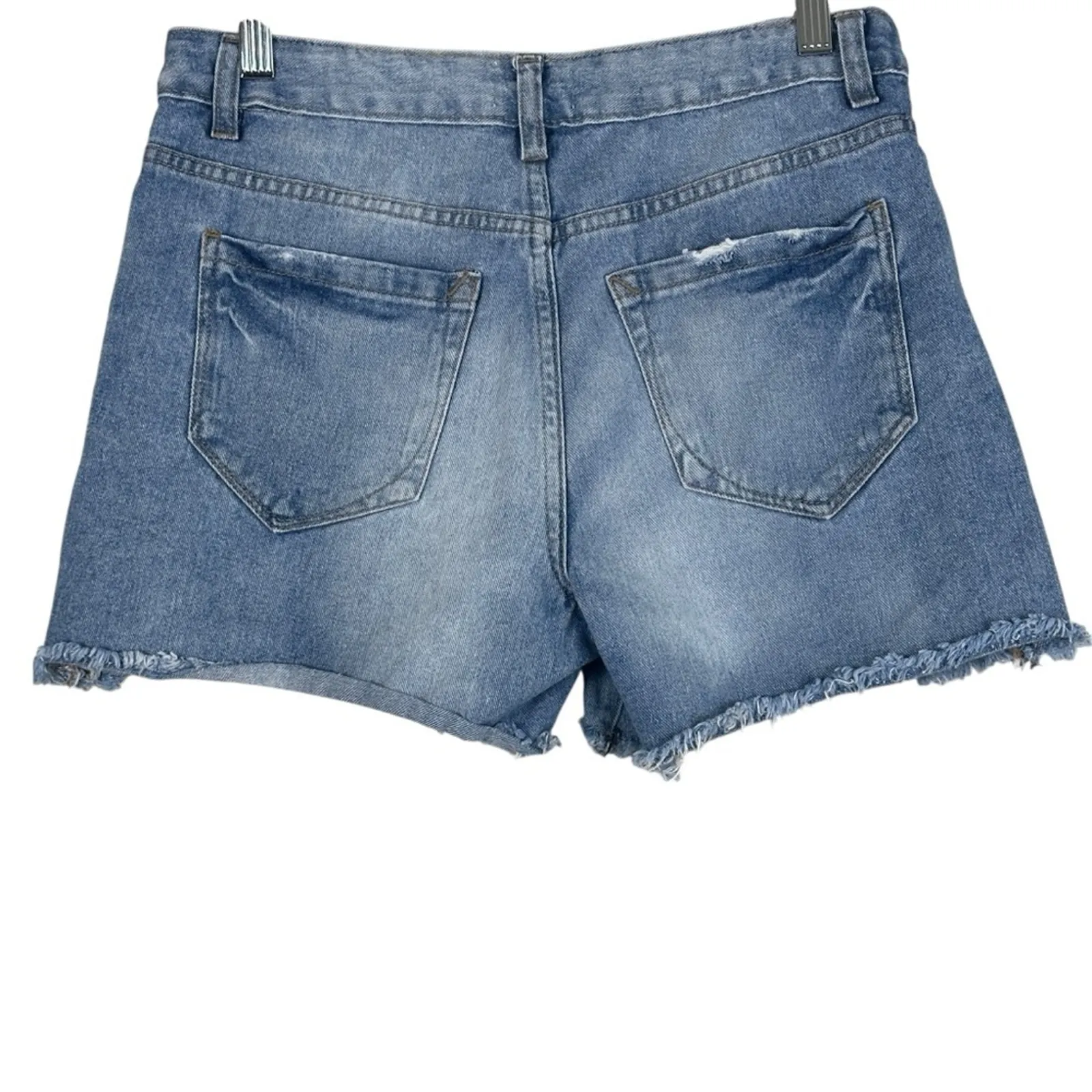 Kensie Jean Shorts Womens 2 Medium Wash Denim Cutoff 100% Cotton Whiskering - Image 2