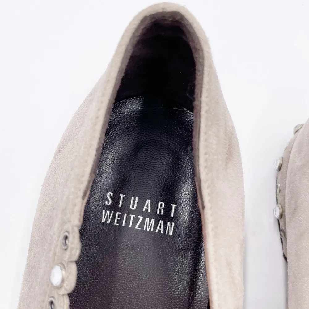 Stuart Weitzman Sparky Crystal Flats Taupe Suede Leather Embellished Size 7.5 - Image 5