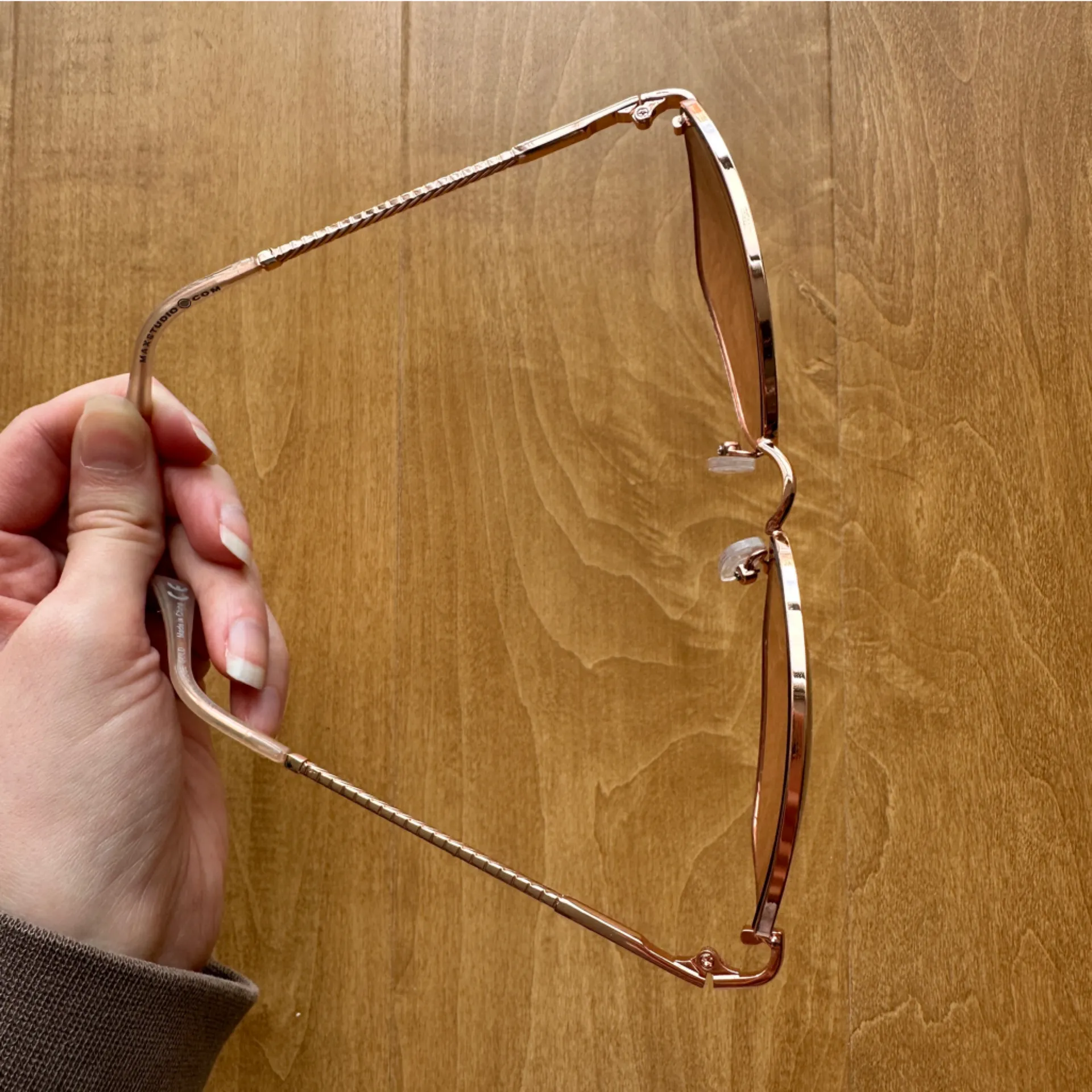 Max Studio Rose Gold Tinted Rectangular Cat Eye Sunglasses - Image 2