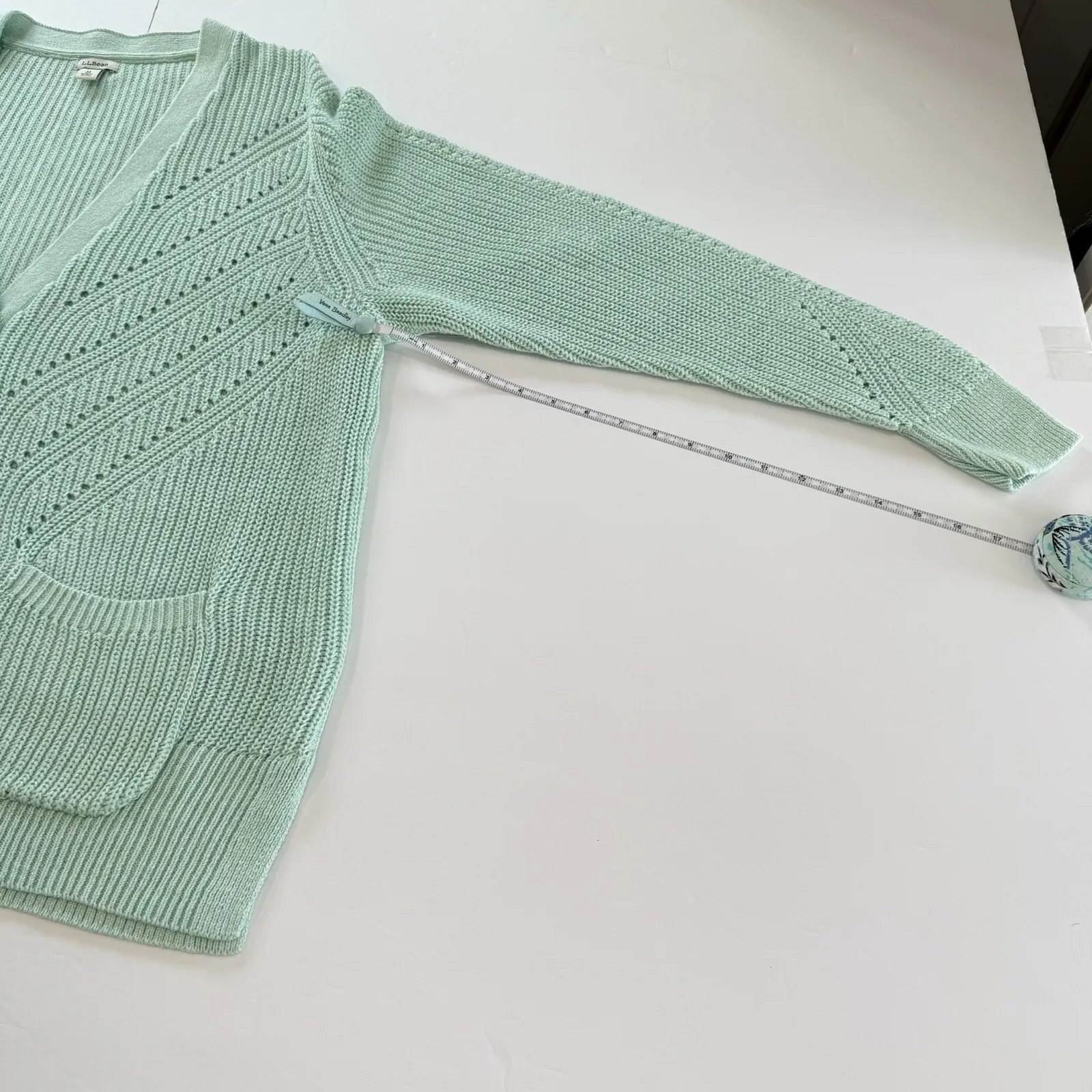 LL Bean Green Linen Cotton Button Up Cardigan‎ Sweater Size XL Pockets - Image 7