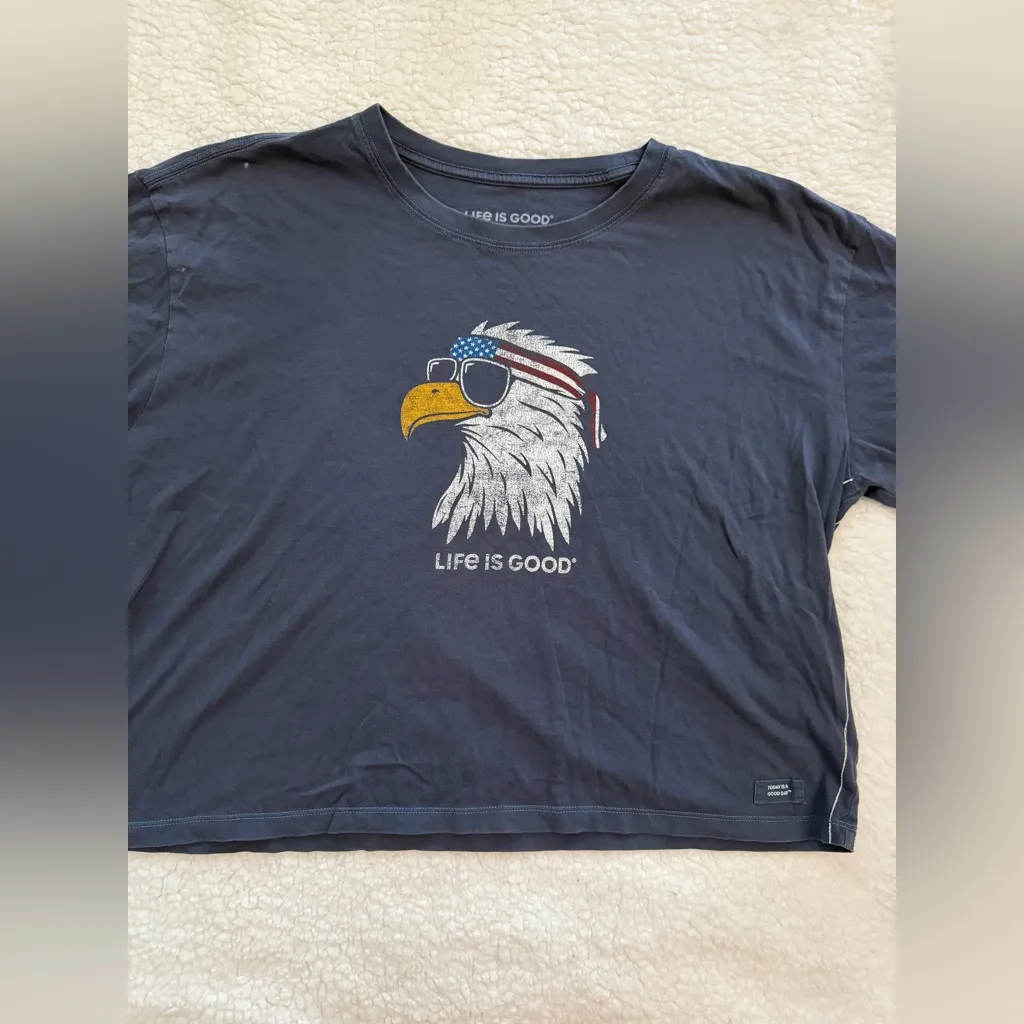 women’s life is good patriotic eagle tee - Image 2