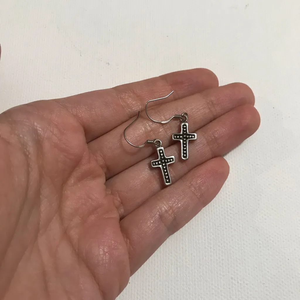 Sterling Silver 925 Dainty Cross Dangle Earrings - Image 3