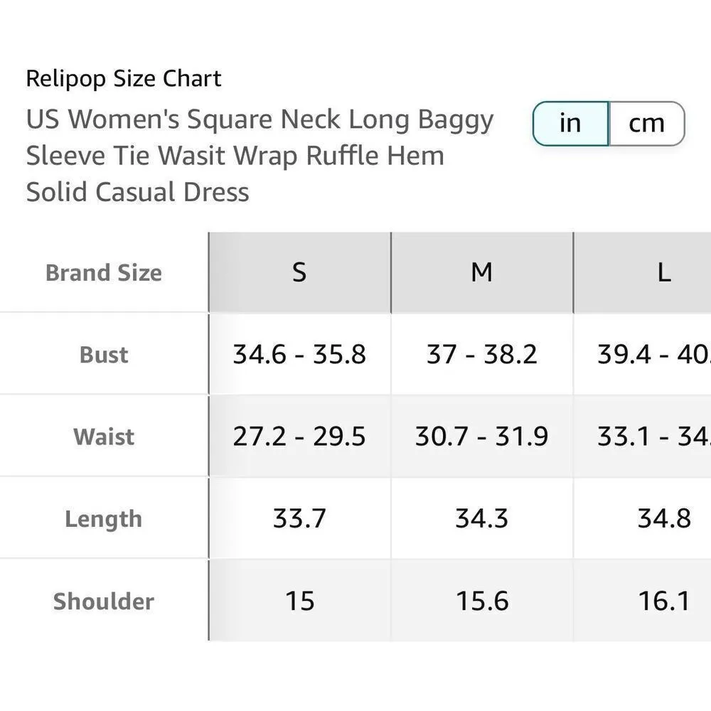 NEW Dress Square Neck Long Tie Waist Wrap Ruffle Hem S - Image 4