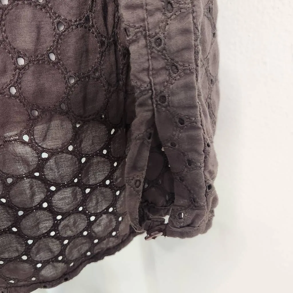 True Grit Gray Eyelet Lace Blouse Size XS Preppy Gray Lace Top - Image 5