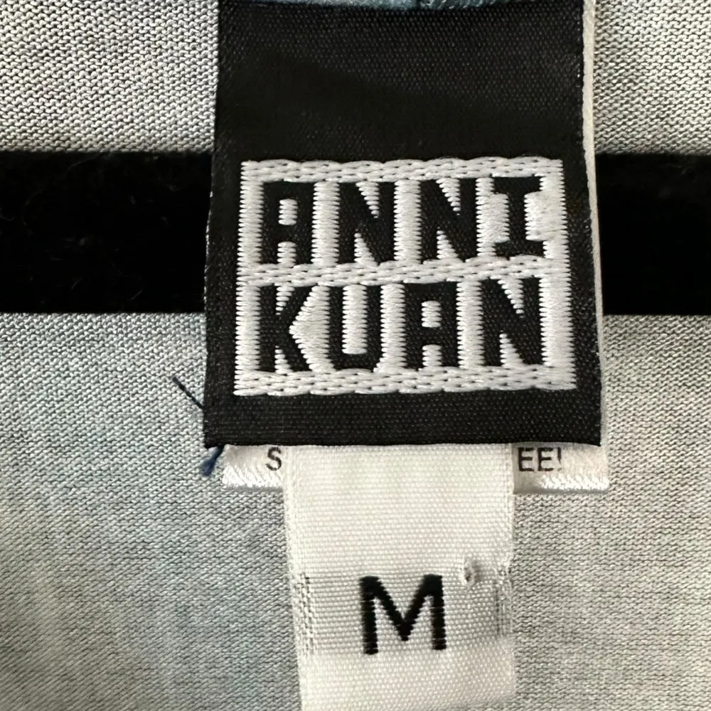 Anni Kuan The Ocean Jersey Dress Medium Abstract Art to Wear Draped Cowl Neck Blue - Image 12