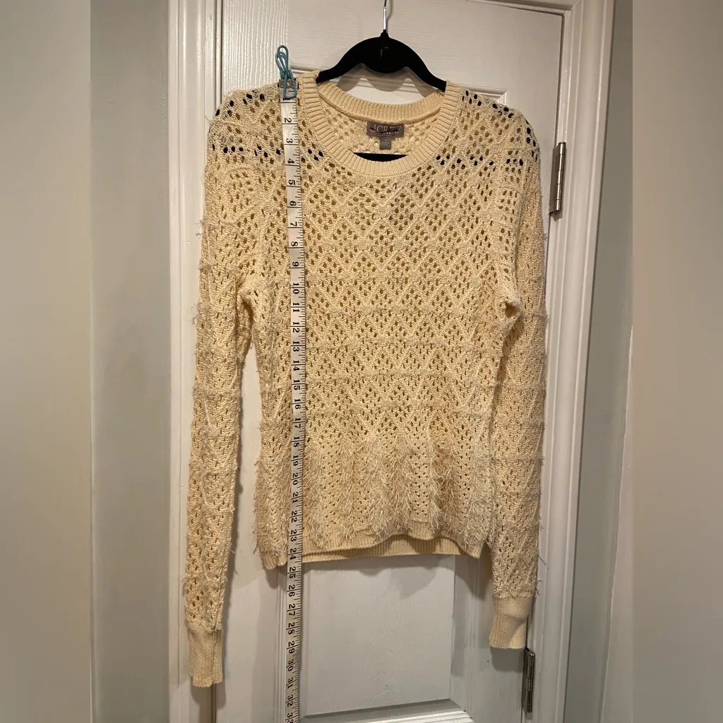 NWT J. Crew Size S Cream Pointelle Fringe Knit Crewneck Pullover Sweater - Image 10