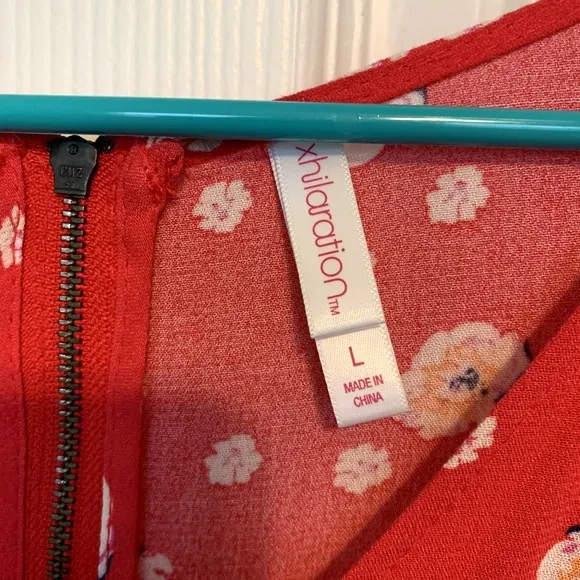 Xhilaration Red Floral Flutter Sleeve Wrap Dress‎ Women's Size Large - Image 3