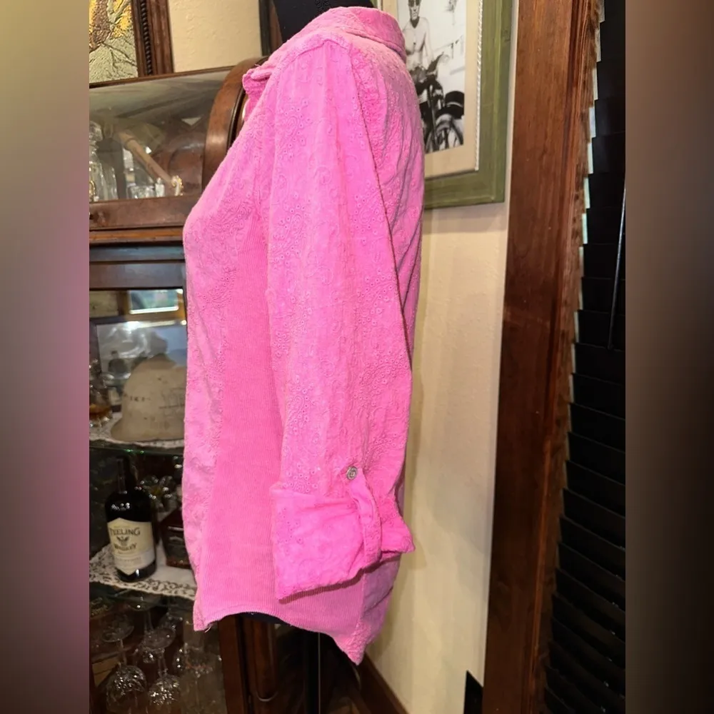 Riba Pink Embroidered Button Down Long Sleeve Shirt Large - Image 8