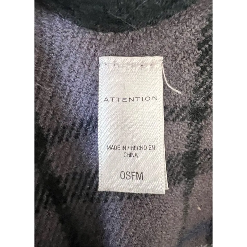 Attention Plaid Warm Grey, White, and Blue Fuzzy Sweater Blanket - Image 2