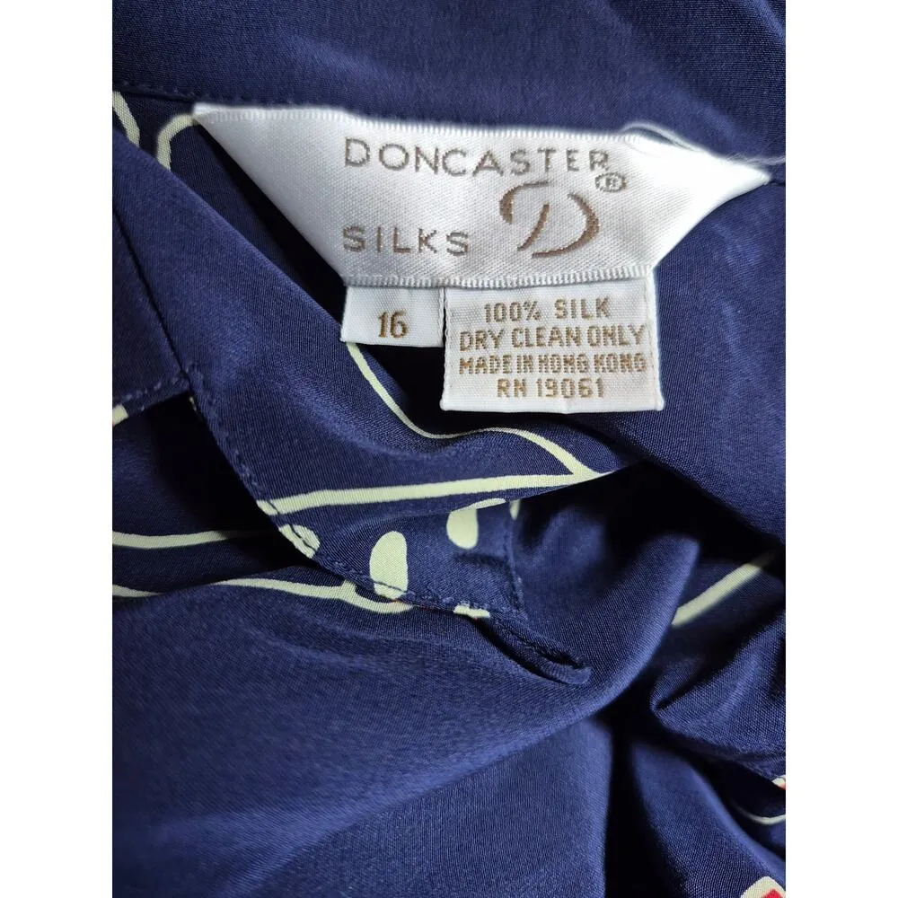 VTG DONCASTER Silks Blouse Navy& Red/Tan Goose Duck design Plus Sz 16 NWOT - Image 7