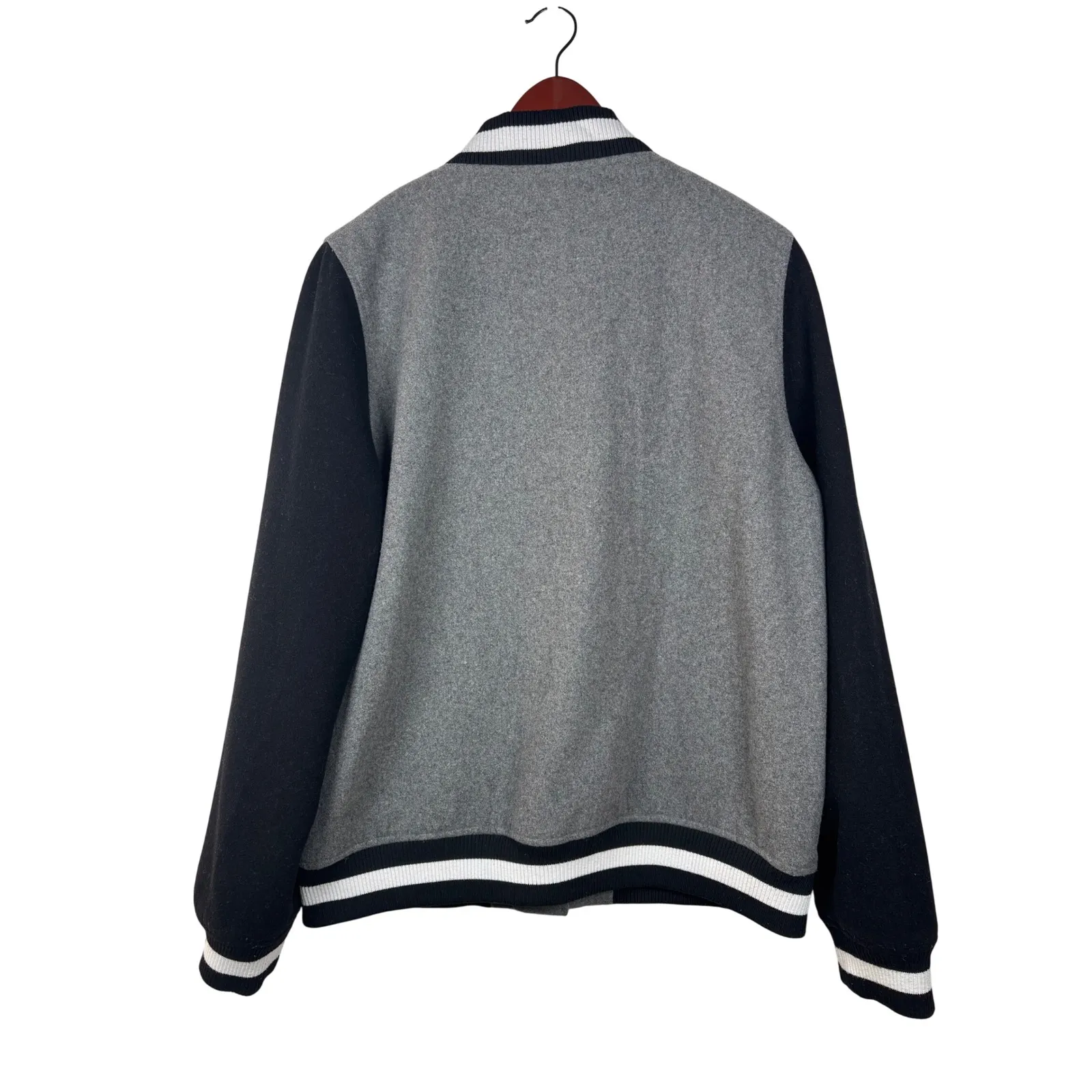 Vans  Women's XL Varsity Bomber Jacket Grey Black Logo Snap Front Wool Blend - Image 6