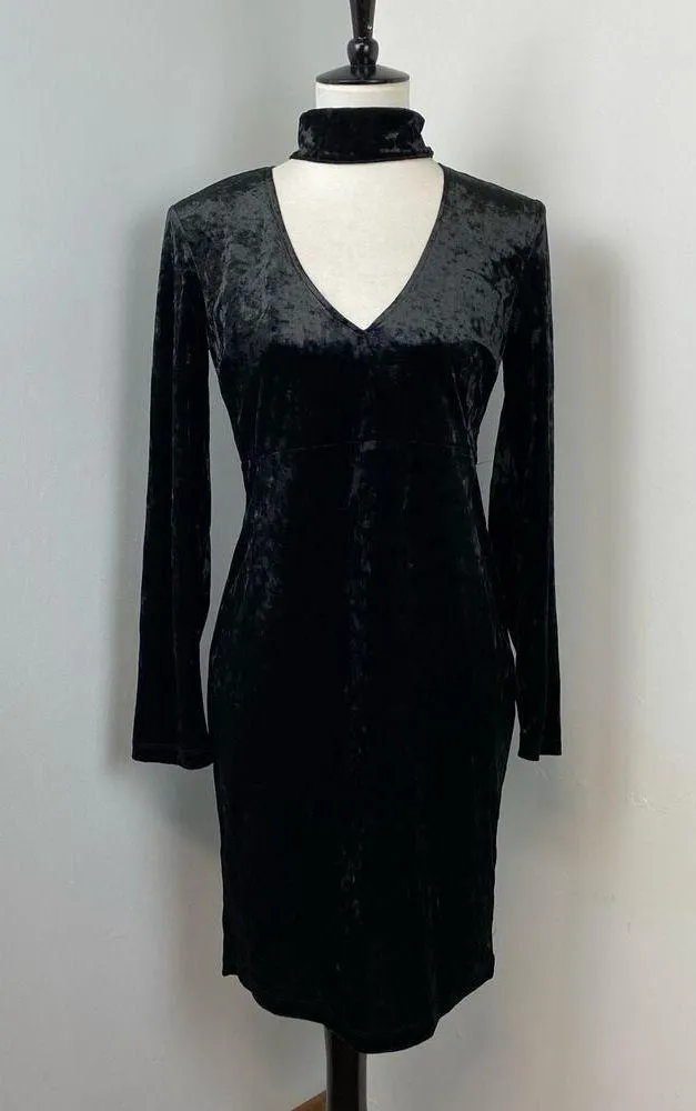 Bardot Black Velvet Kira Long Sleeve Choker Mini Dress Size 8 NEW - Image 3
