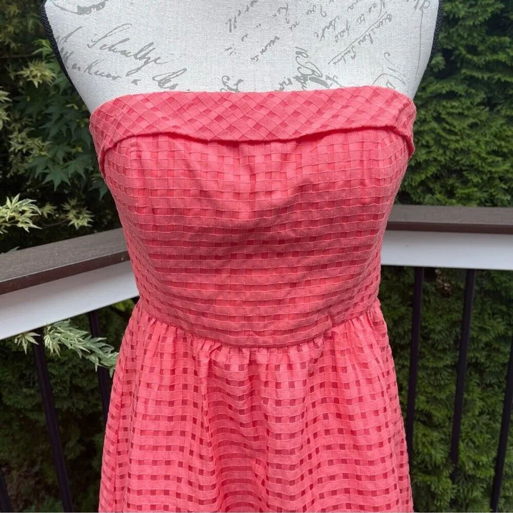 Vintage Anthropologie Hitherto Y2K Sz 10 Catherina coral cotton Strapless Dress - Image 14
