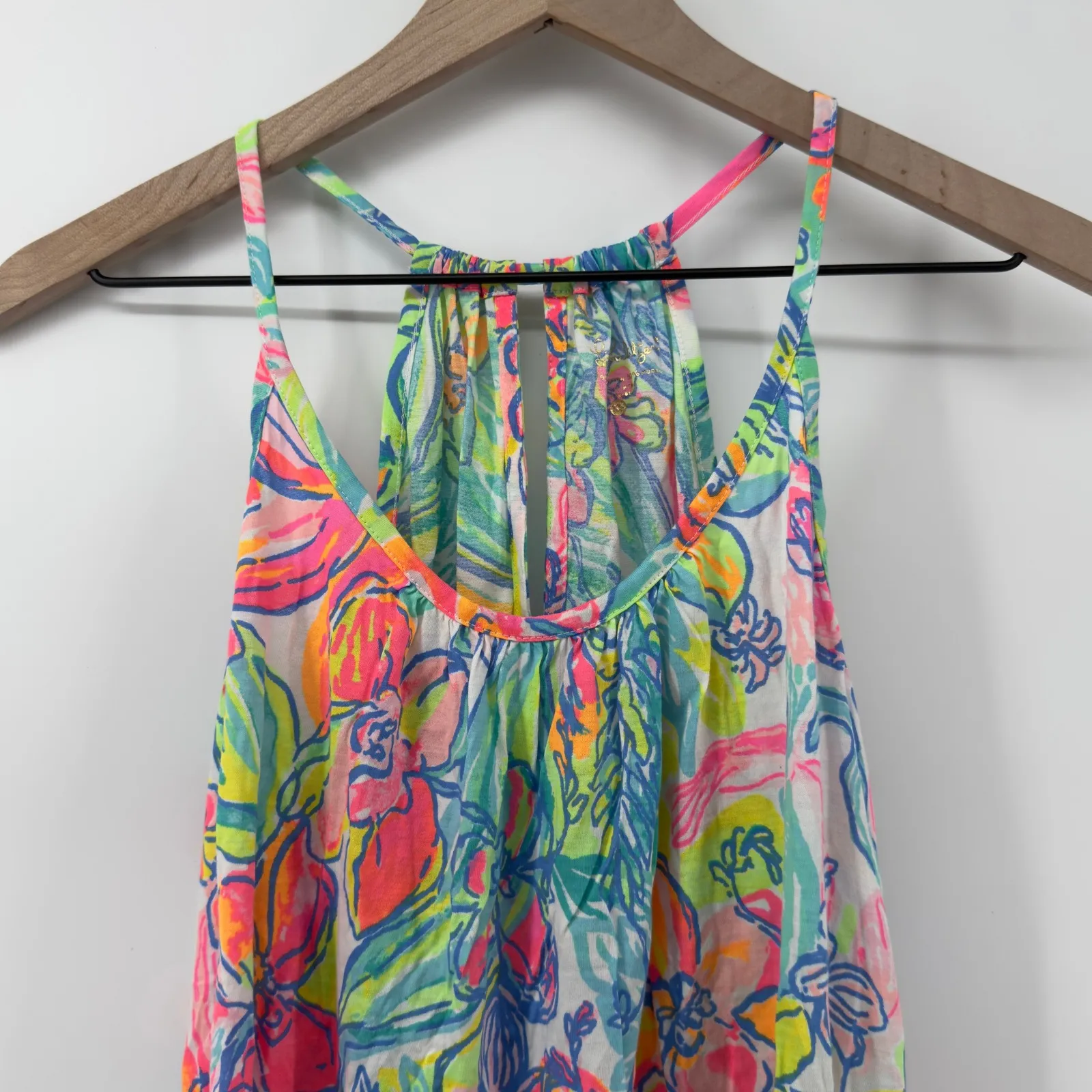 Lilly Pulitzer Lacy Tank Top Surf Gypsea Women XS Keyhole Back Tropical‎ Floral - Image 2