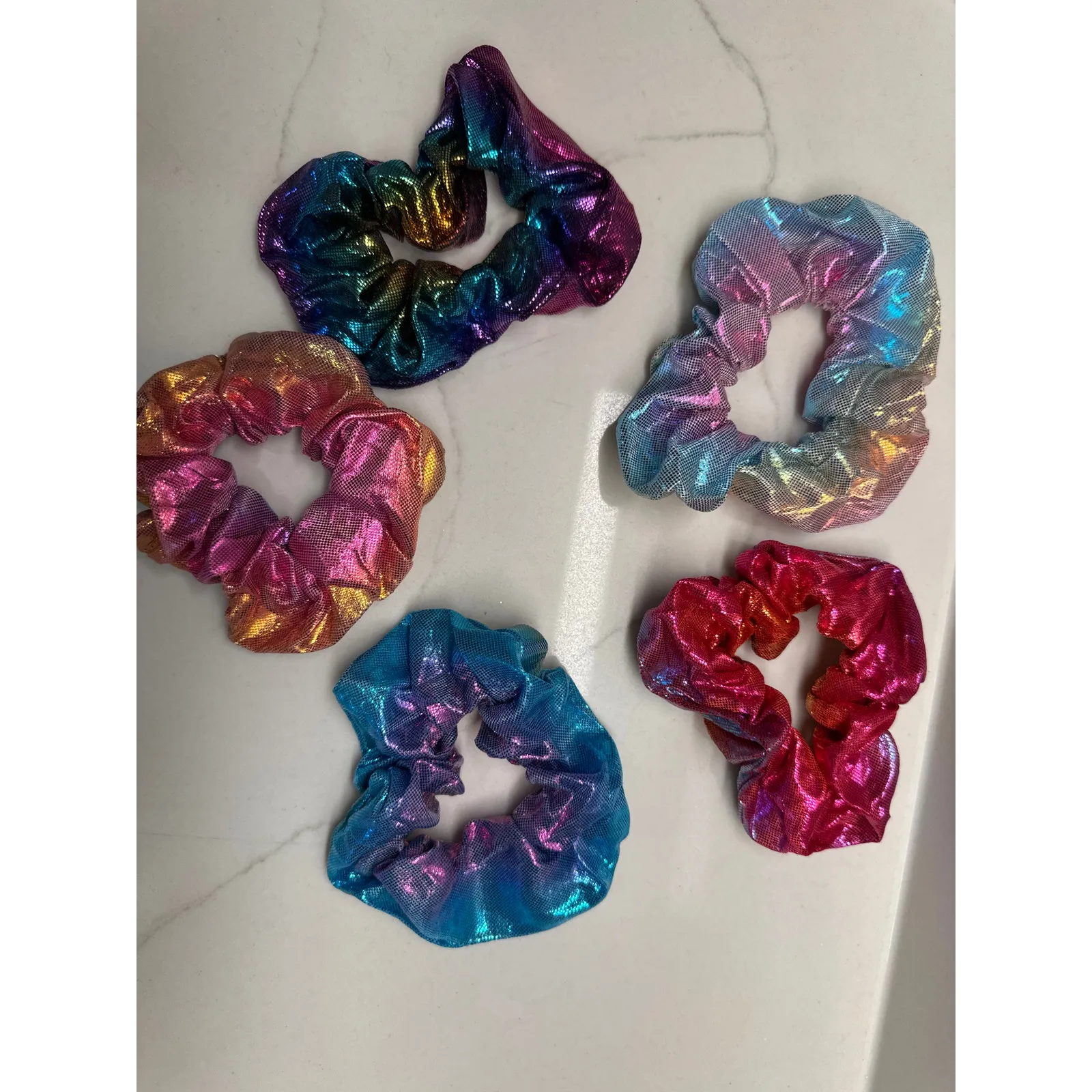 Set of 5 Handmade Metallic Rainbow Scrunchies - Image 5