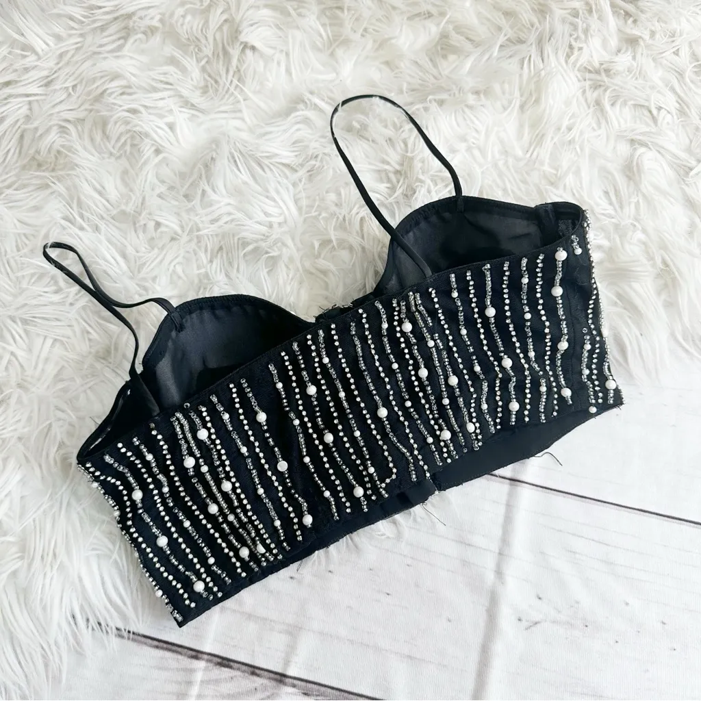 H:ours Women's Decadence Black Sequined‎ Bustier Top Size Medium Revolve - Image 5