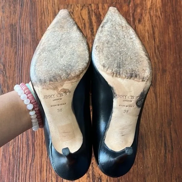 Jimmy Choo Black Chic Edgy Feminine Professional Sleek Leather Pumps Size 38 - Image 12