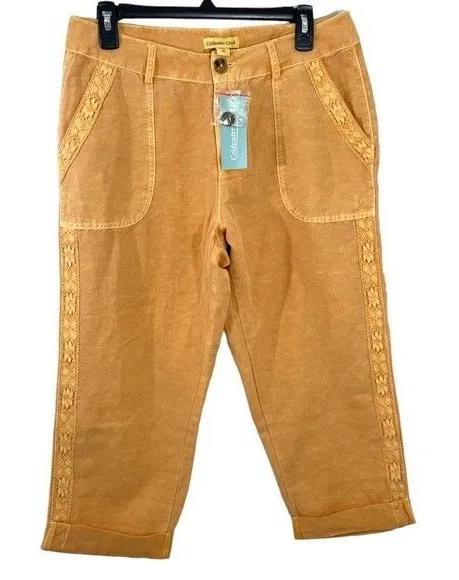 NWT Coldwater Creek Linen Blend Capris Size 10P Lace Accent Pants in Sherbet - Image 1