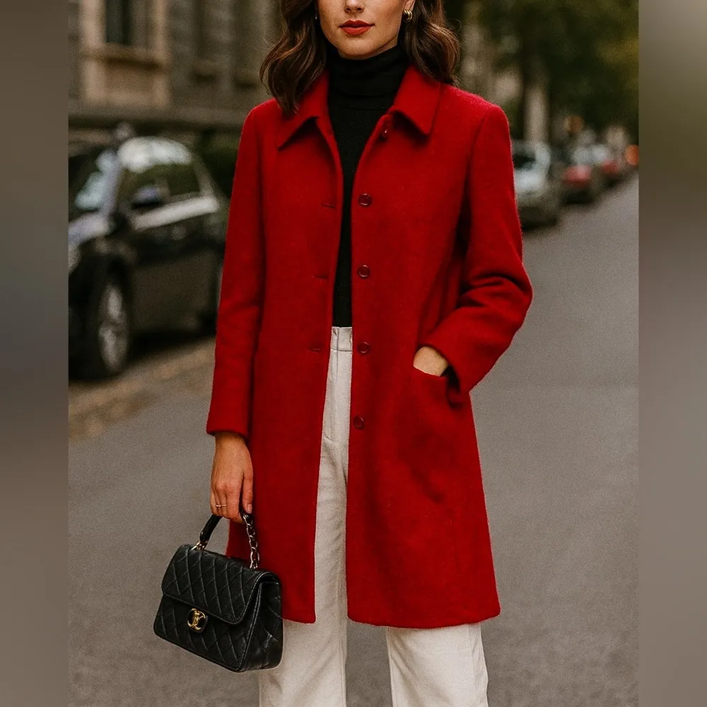 Amanda Smith Red Mohair Alpaca Wool Blend Coat Women’s 14 Luxury Winter Jacket - Image 7