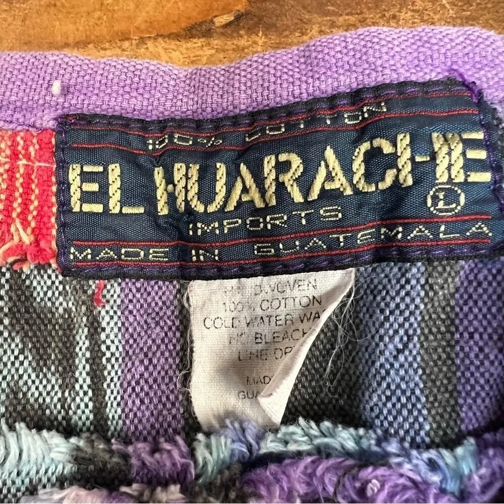 Vintage El Huarache Guatemala Cotton Patchwork Dress Boho Festival Midi L Purple Size L - Image 9