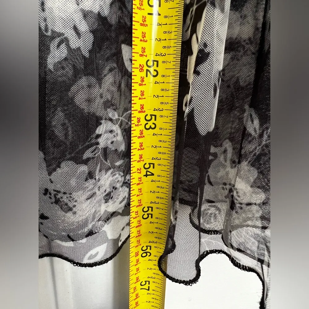 black floral print bustier tulle maxi dress velvet waist flowy L - Image 8