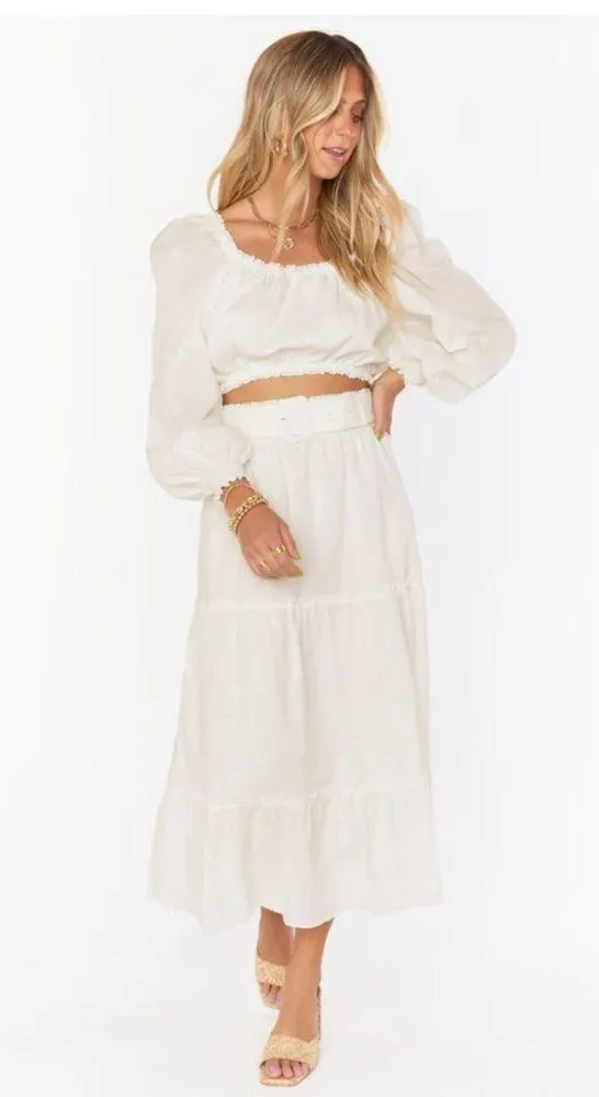 SMYM Show Me Your Mumu She Loves You Belted Miley Midi Cream Skirt Large NEW - Image 2