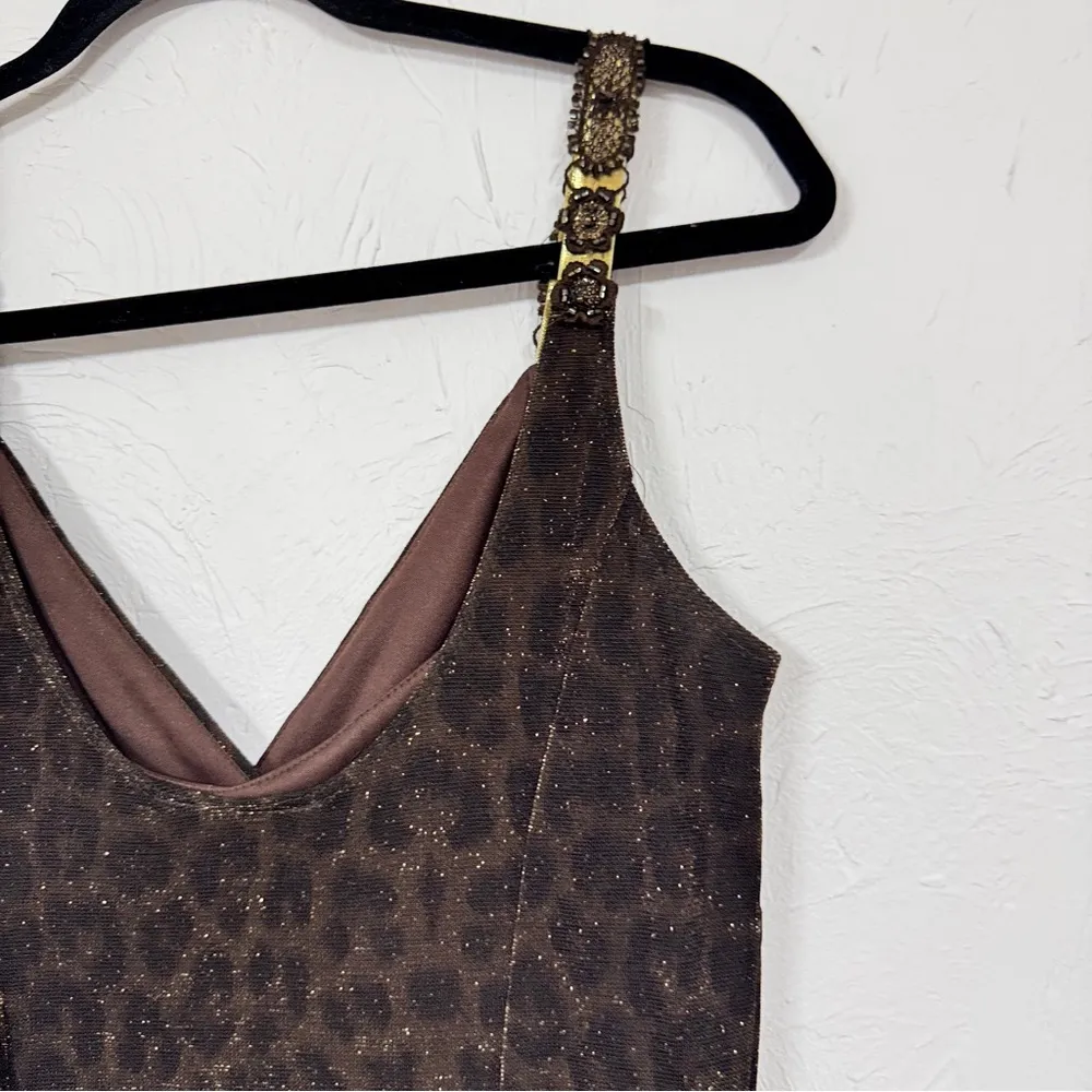 Vintage Scott McClintock Brown Leopard Print Maxi Dress Womens 6 Formal Glitter - Image 11