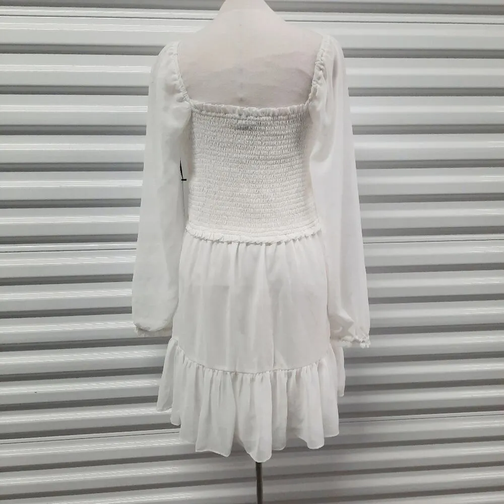 1.State Dress Women Medium White Puff Sleeve Smocked Ruffle Cottage Fairy - Image 7