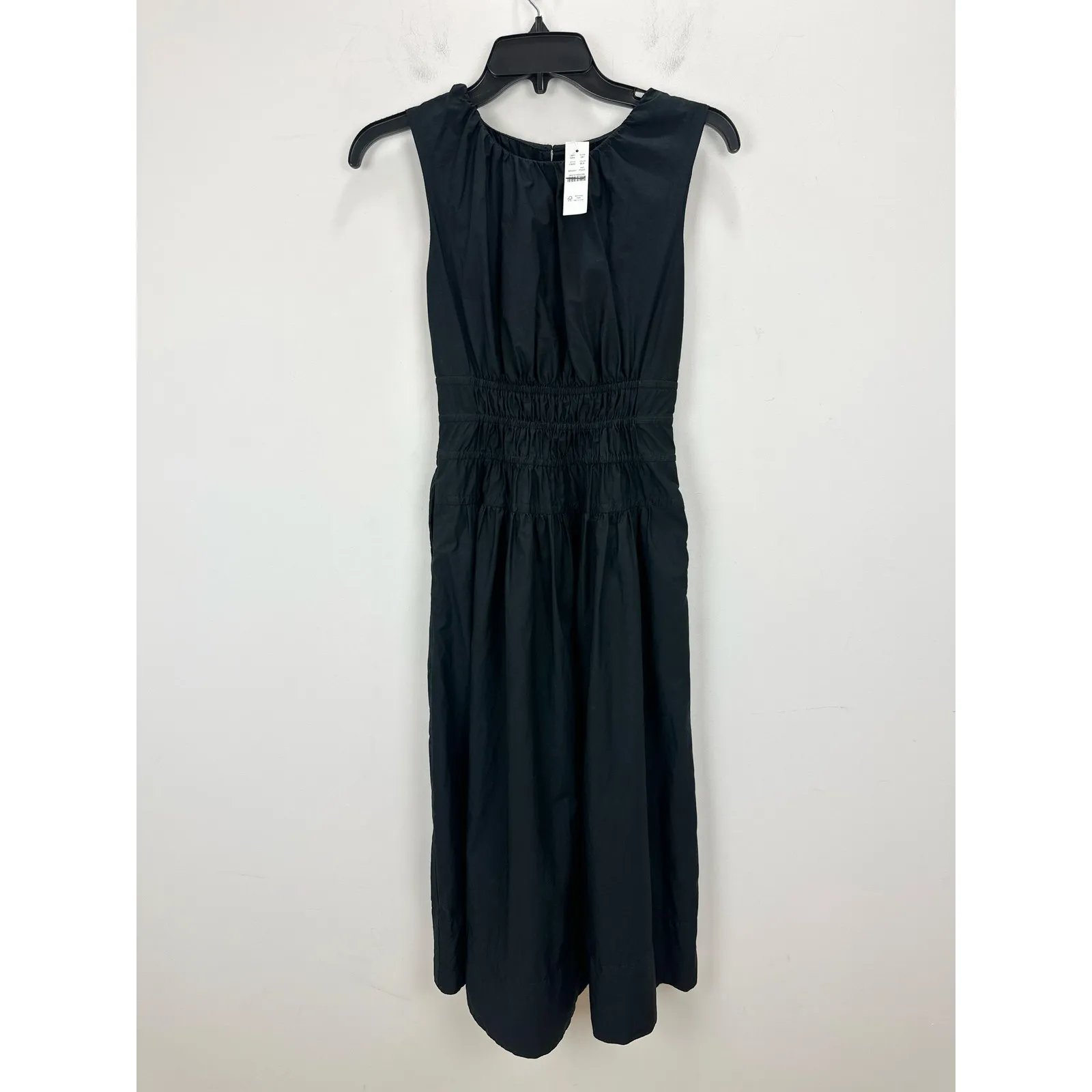 J.Crew Petite Smocked Sleeveless Dress Cotton Poplin Midi A Line Black XXS P NWT - Image 7