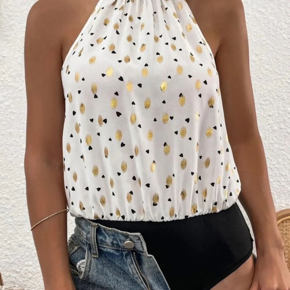 SheIn  Heart & Golden dot keyhole back bodysuit S - Image 5