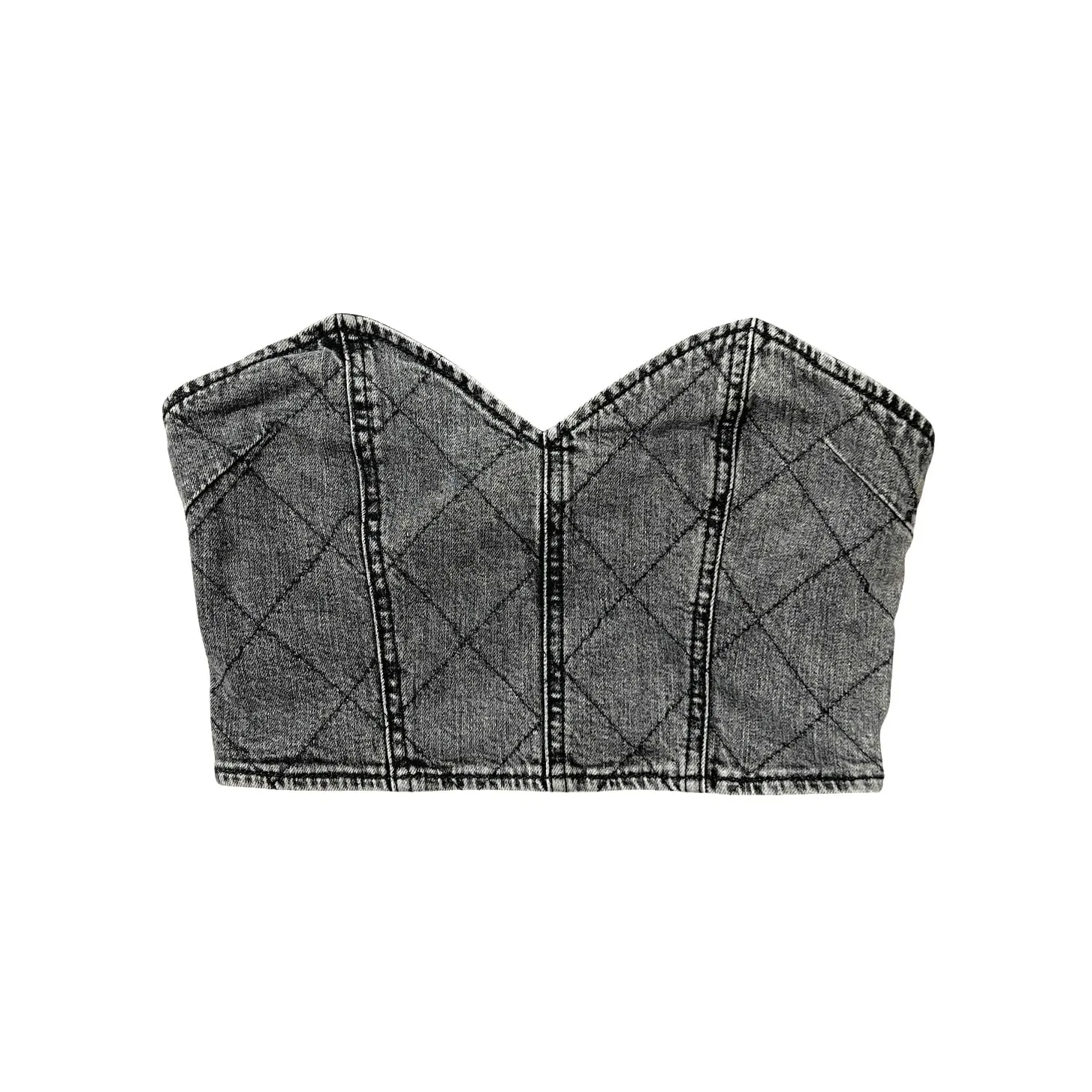 retrofete gray denim quilted embroidered sweetheart bustier crop top - Image 2
