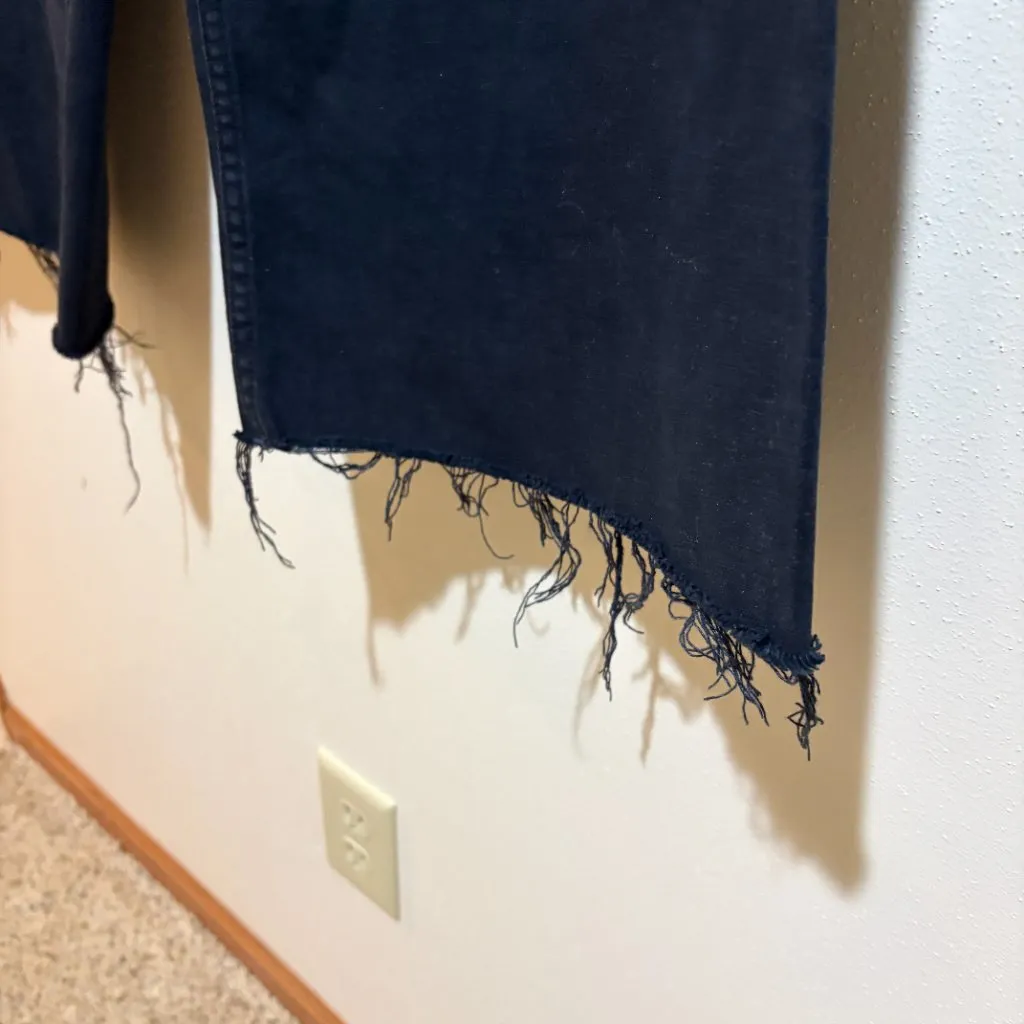 Zara Marine Straight Wide Leg Jeans Frayed Raw Hem Black High Waist - Image 6