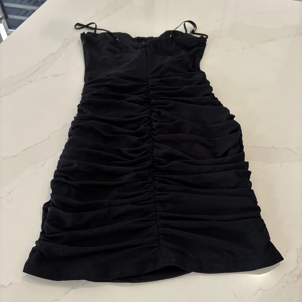 Black Corset Top Rouched Mini Dress - Image 3