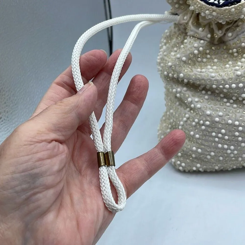 Vintage 70’s boho reversible drawstring bucket bag. Blue - Image 8