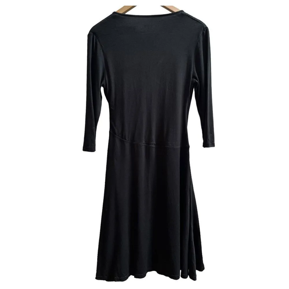 Garnet Hill Black Brianna Surplice Faux Wrap Viscose Blend Dress Size XS - Image 3