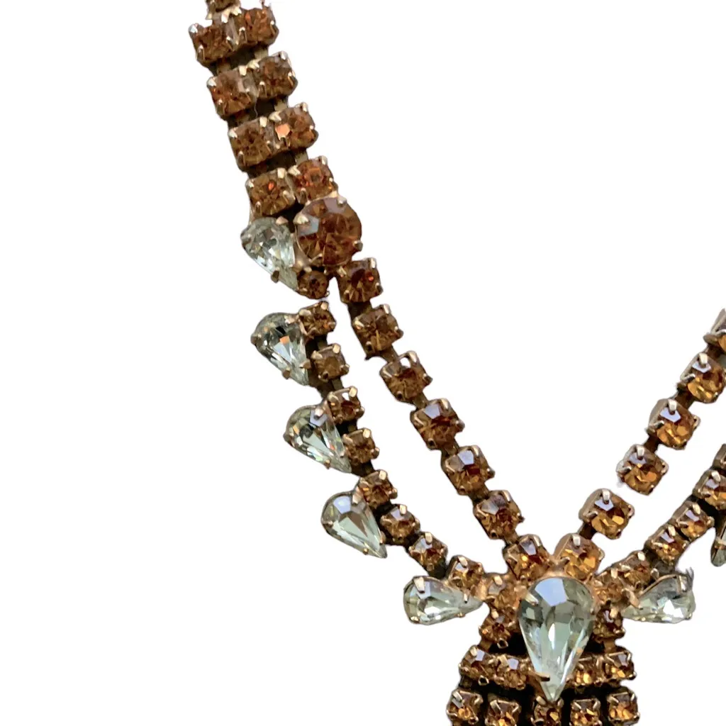 Vintage Rhinestone Necklace & Earrings Set Amber Turquoise stone multicolor - Image 6