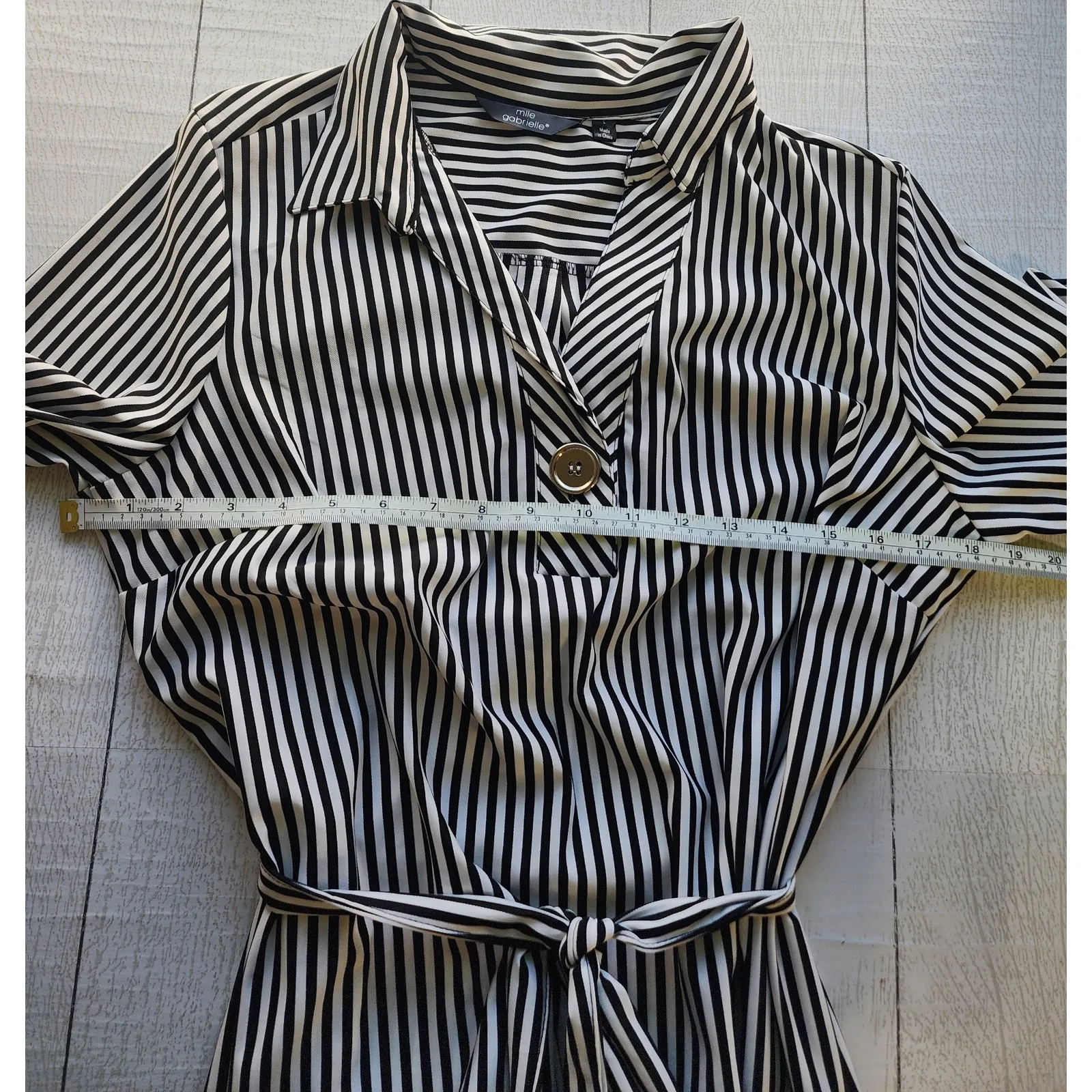 Mlle Gabrielle Black and White Stripe Belted Shirt Dress Large - Image 5