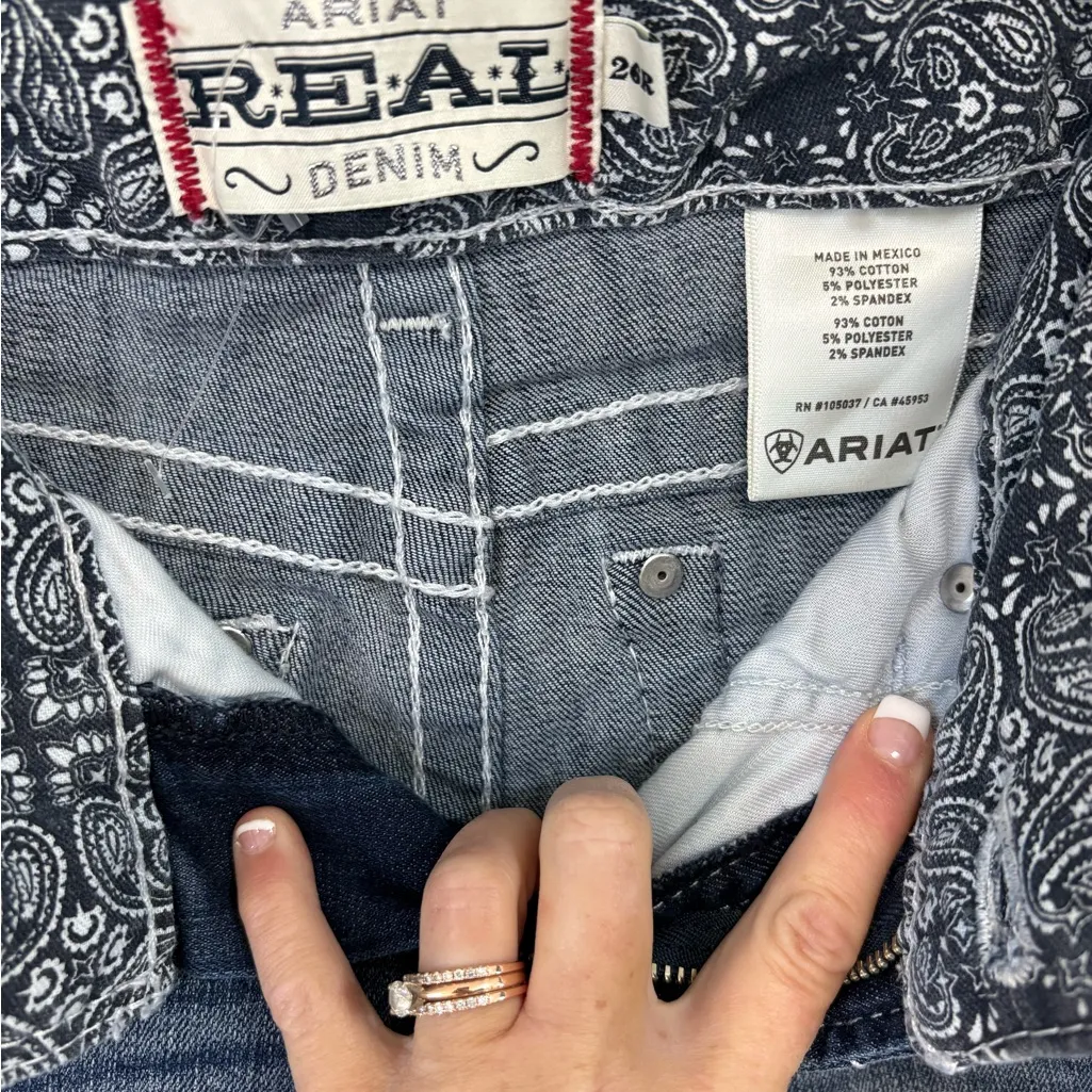 Ariat Real Denim Bermuda Shorts Mid-rise Stretch Western Feathers Aztec Cowgirl - Image 6